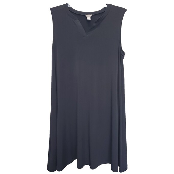 Chico's Black Sleeveless Split Neck Shift Dress Size 3 (XL) Stretch - Picture 1 of 7